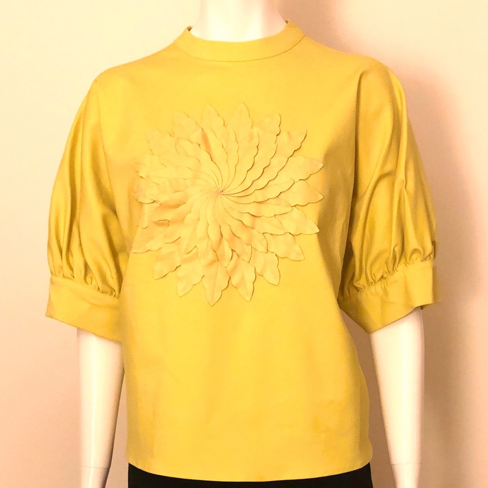 Yellow Puff Sleeve Top with Embellished Design